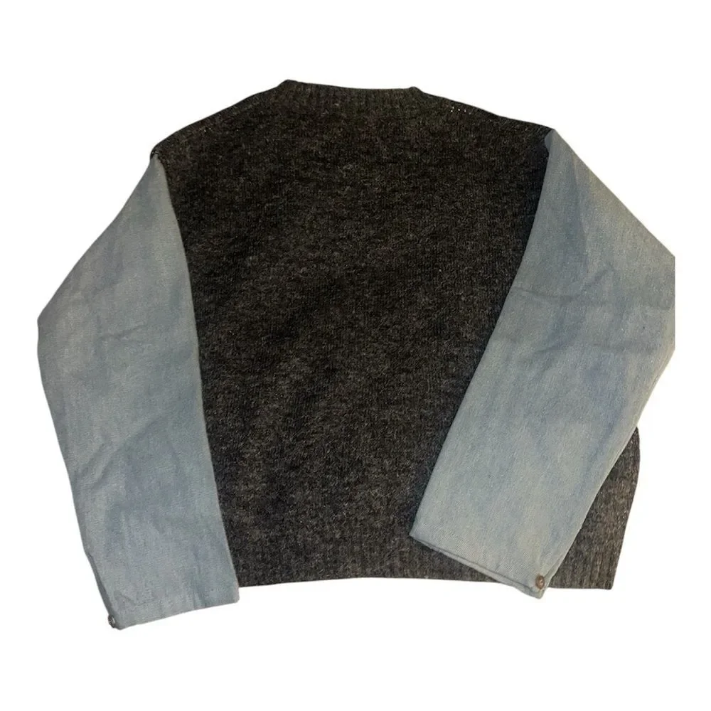 Davi and Dani Gray and Blue “Mastermind” sweater with denim sleeves